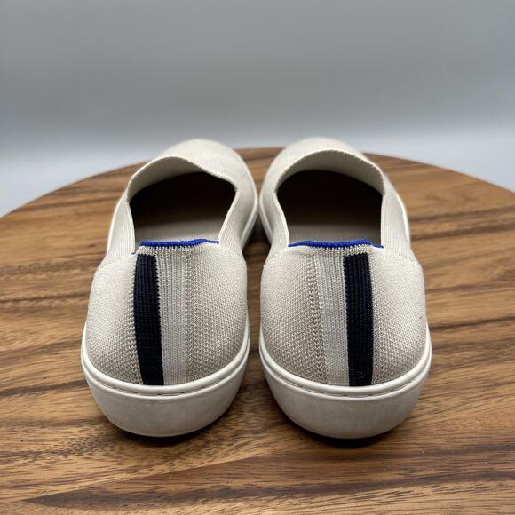 Rothy's Slip On Shoes Womens Size 10 Beige Ecru Knit Blue Trim Casual Sneakers - Picture 4 of 8